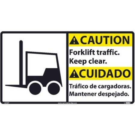 NATIONAL MARKER CO Bilingual Vinyl Sign - Caution Forklift Traffic Keep Clear CBA8P